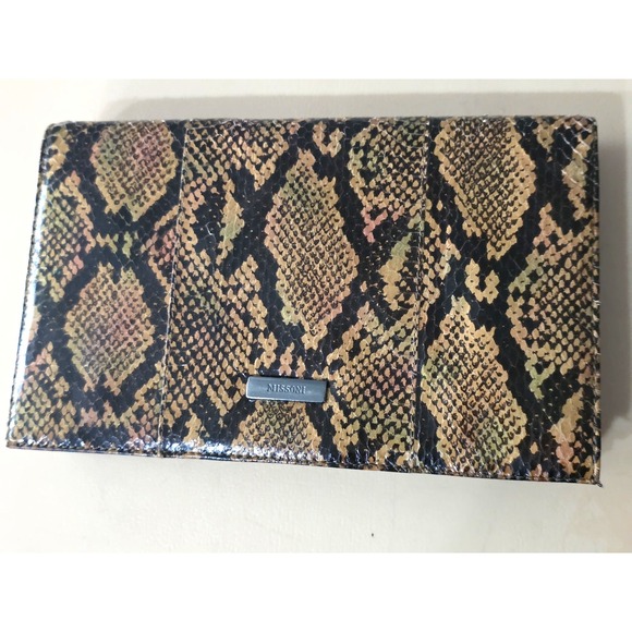 Vintage Missoni Snakeskin Clutch With Removable Shoulder Strap Snap Button Black